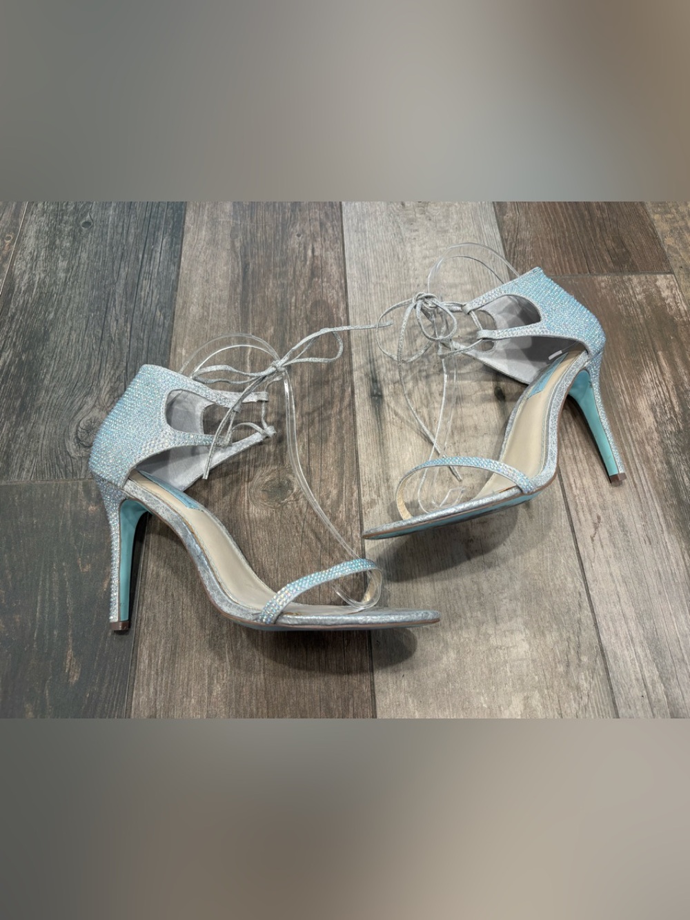 Betsey Johnson Gabi Heels size 9 Silver Blue Crystal Embellished Stiletto Heel